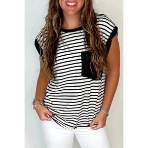 NEW SHEWIN chest pocket sleeveless tee in black stripe